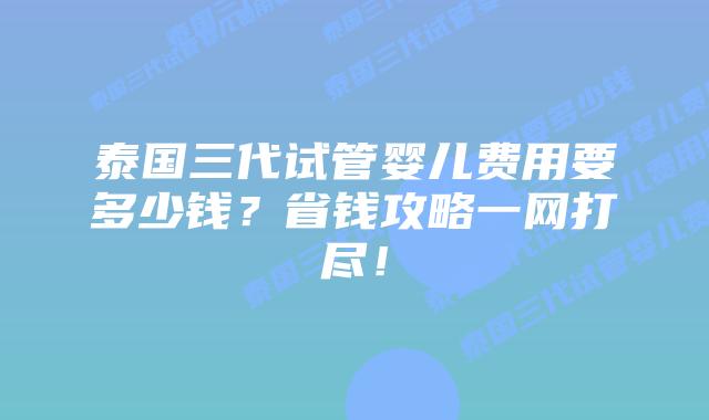 泰国三代试管婴儿费用要多少钱？省钱攻略一网打尽！