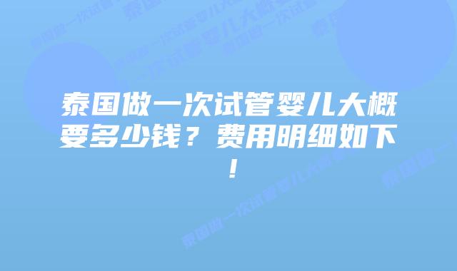 泰国做一次试管婴儿大概要多少钱？费用明细如下！