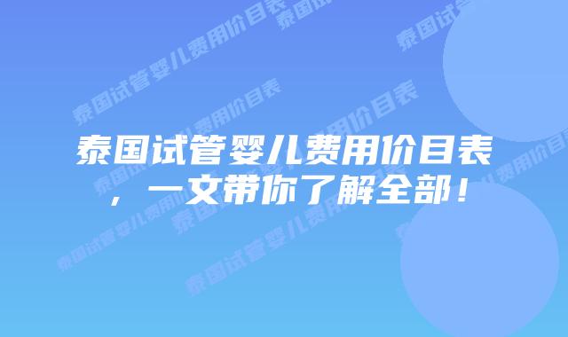 泰国试管婴儿费用价目表，一文带你了解全部！