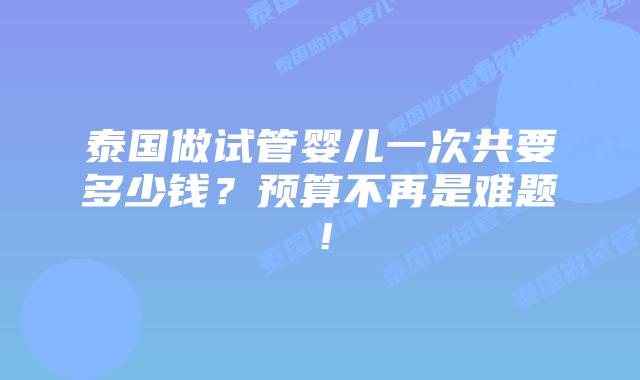 泰国做试管婴儿一次共要多少钱？预算不再是难题！