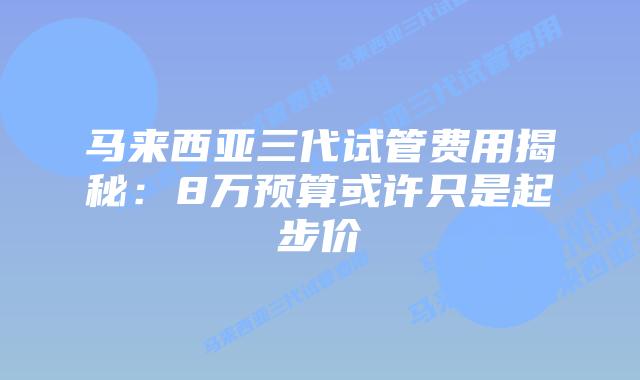 马来西亚三代试管费用揭秘:8万预算或许只是起步价插图 马来西亚三代试管费用揭秘:8万预算或许只是起步价