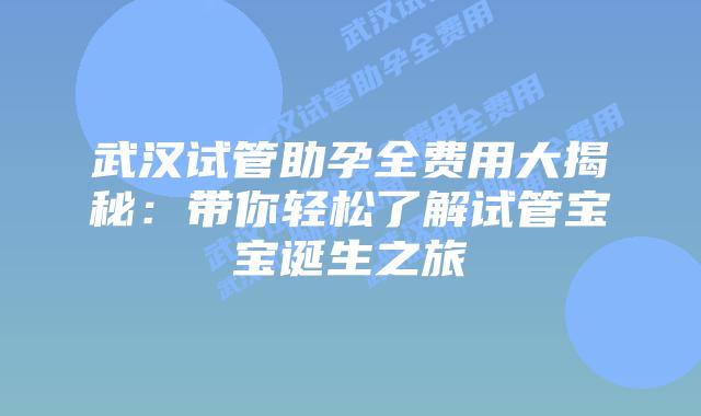 武汉试管助孕全费用大揭秘:带你轻松了解试管宝宝诞生之旅插图 武汉试管助孕全费用大揭秘:带你轻松了解试管宝宝诞生之旅