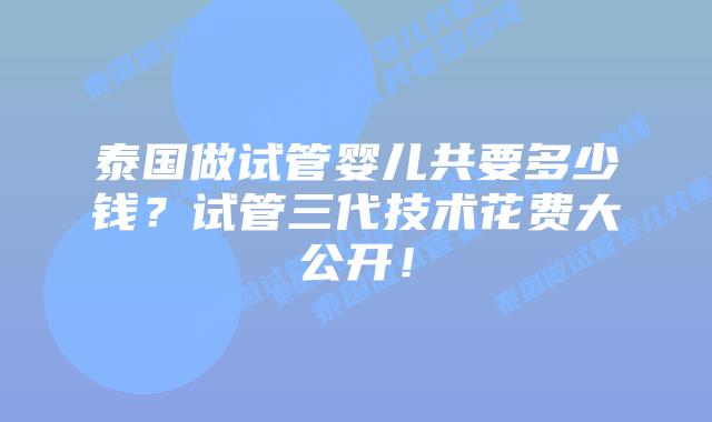 泰国做试管婴儿共要多少钱？试管三代技术花费大公开！