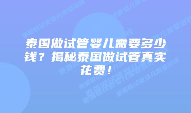 泰国做试管婴儿需要多少钱？揭秘泰国做试管真实花费！