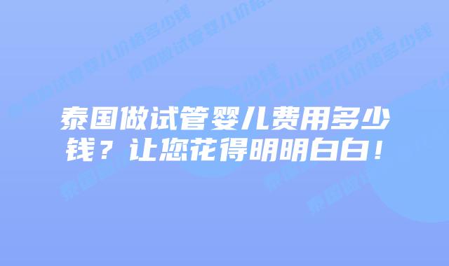 泰国做试管婴儿费用多少钱？让您花得明明白白！