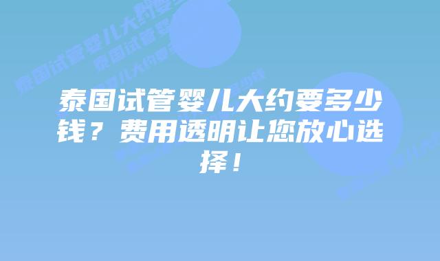 泰国试管婴儿大约要多少钱?费用透明让您放心选择!插图 泰国试管婴儿大约要多少钱?费用透明让您放心选择!