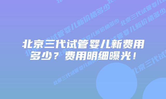北京三代试管婴儿新费用多少？费用明细曝光！