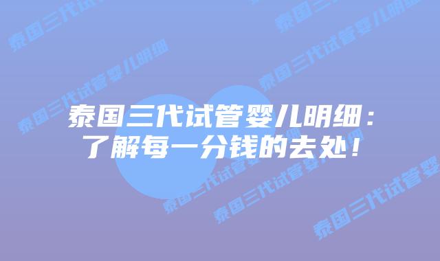 泰国三代试管婴儿明细：了解每一分钱的去处！