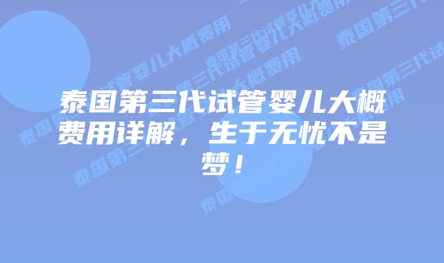泰国第三代试管婴儿大概费用详解,生于无忧不是梦!插图 泰国第三代试管婴儿大概费用详解,生于无忧不是梦!