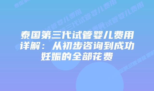 泰国第三代试管婴儿费用详解：从初步咨询到成功妊娠的全部花费
