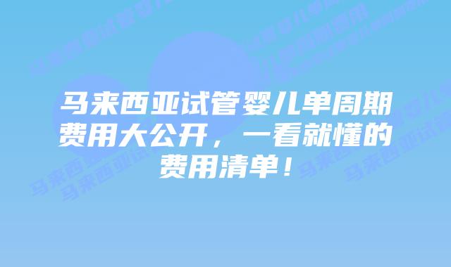 马来西亚试管婴儿单周期费用大公开，一看就懂的费用清单！