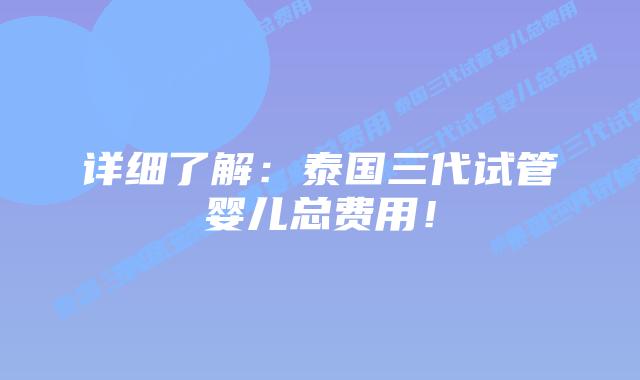 详细了解:泰国三代试管婴儿总费用!插图 详细了解:泰国三代试管婴儿总费用!