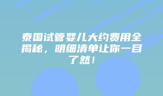 泰国试管婴儿大约费用全揭秘，明细清单让你一目了然！