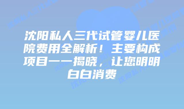沈阳私人三代试管婴儿医院费用全解析！主要构成项目一一揭晓，让您明明白白消费