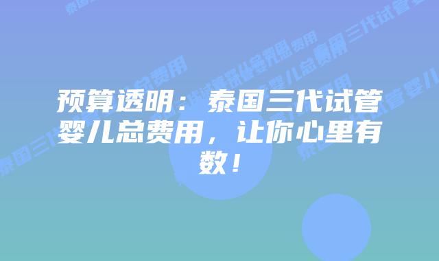 预算透明:泰国三代试管婴儿总费用,让你心里有数!插图 预算透明:泰国三代试管婴儿总费用,让你心里有数!