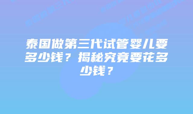 泰国做第三代试管婴儿要多少钱？揭秘究竟要花多少钱？