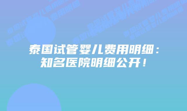 泰国试管婴儿费用明细：知名医院明细公开！