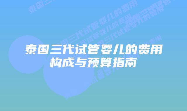 泰国三代试管婴儿的费用构成与预算指南