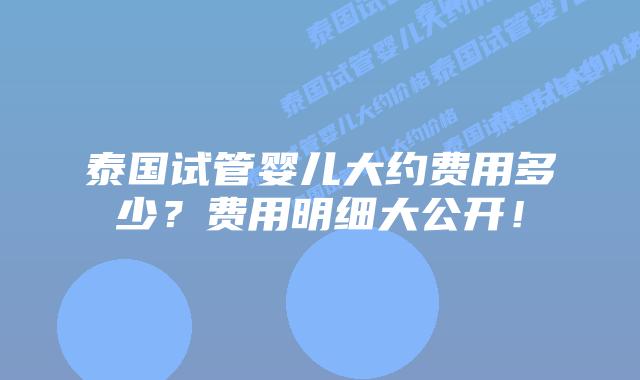 泰国试管婴儿大约费用多少？费用明细大公开！