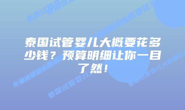 泰国试管婴儿大概要花多少钱？预算明细让你一目了然！