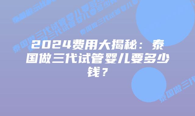 2024费用大揭秘：泰国做三代试管婴儿要多少钱？