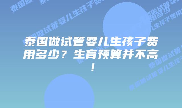 泰国做试管婴儿生孩子费用多少？生育预算并不高！