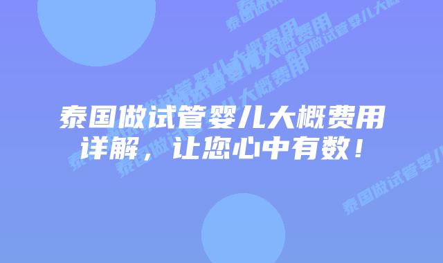 泰国做试管婴儿大概费用详解，让您心中有数！