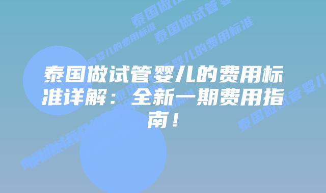 泰国做试管婴儿的费用标准详解：全新一期费用指南！