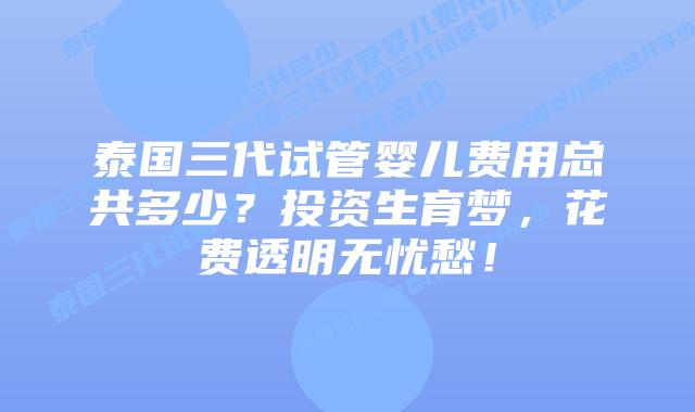 泰国三代试管婴儿费用总共多少？投资生育梦，花费透明无忧愁！