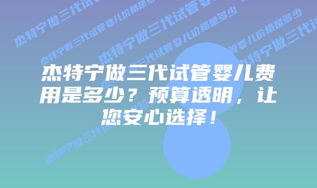 杰特宁做三代试管婴儿费用是多少？预算透明，让您安心选择！