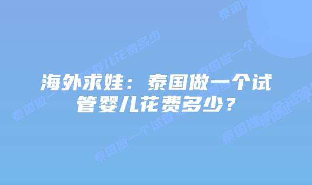 海外求娃：泰国做一个试管婴儿花费多少？