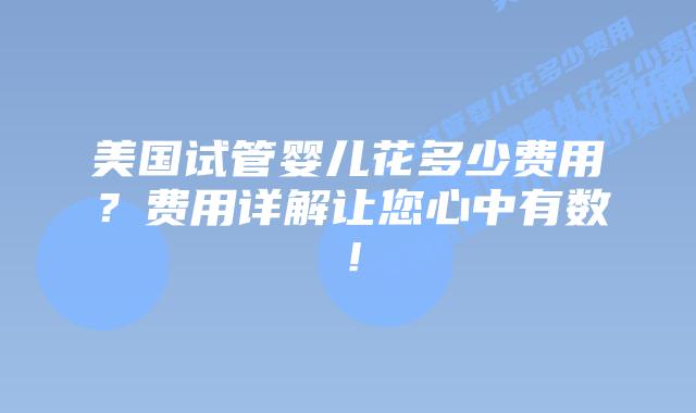 美国试管婴儿花多少费用？费用详解让您心中有数！