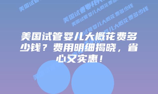 美国试管婴儿大概花费多少钱？费用明细揭晓，省心又实惠！
