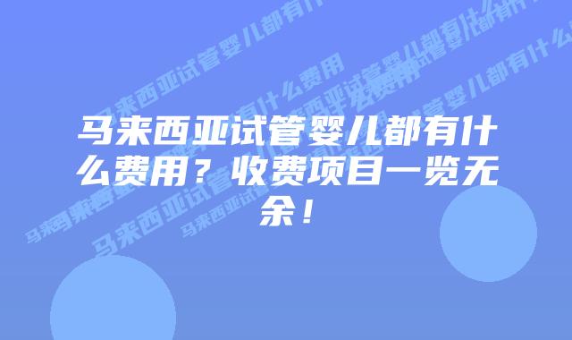马来西亚试管婴儿都有什么费用？收费项目一览无余！