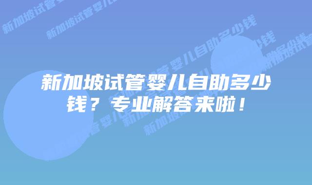 新加坡试管婴儿自助多少钱？专业解答来啦！