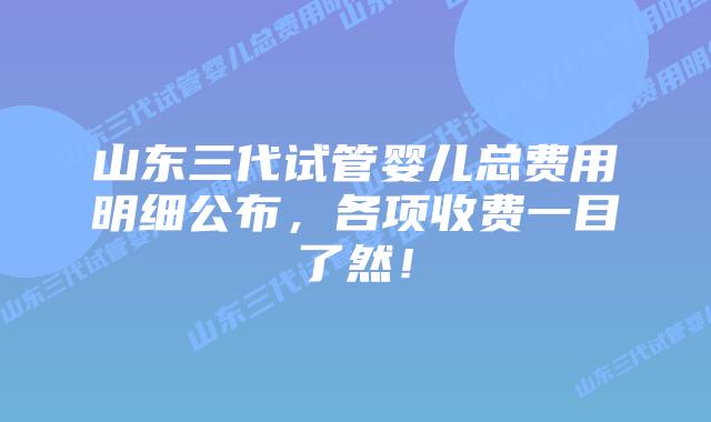 山东三代试管婴儿总费用明细公布，各项收费一目了然！