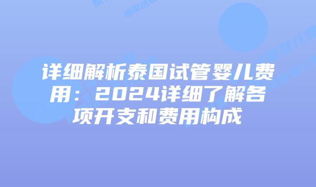 详细解析泰国试管婴儿费用：2024详细了解各项开支和费用构成