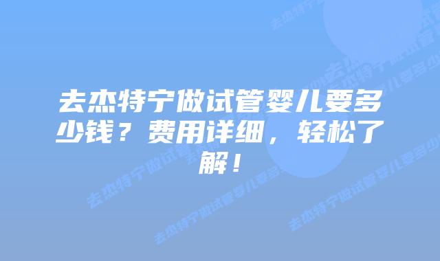 去杰特宁做试管婴儿要多少钱？费用详细，轻松了解！