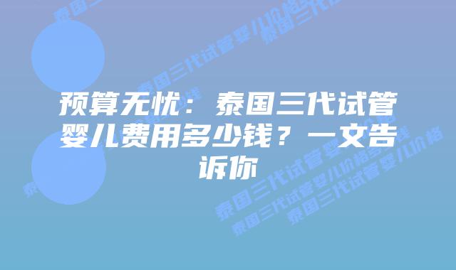 预算无忧：泰国三代试管婴儿费用多少钱？一文告诉你
