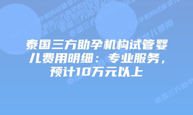 泰国三方助孕机构试管婴儿费用明细：专业服务，预计10万元以上