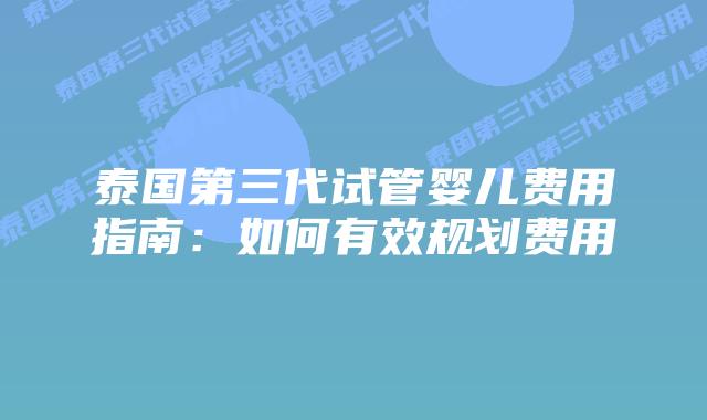 泰国第三代试管婴儿费用指南:如何有效规划费用插图 泰国第三代试管婴儿费用指南:如何有效规划费用