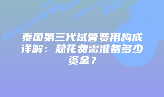 泰国第三代试管费用构成详解:总花费需准备多少资金?插图 泰国第三代试管费用构成详解:总花费需准备多少资金?