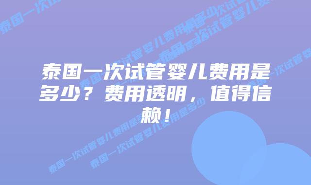 泰国一次试管婴儿费用是多少？费用透明，值得信赖！