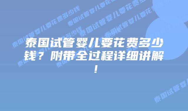 泰国试管婴儿要花费多少钱？附带全过程详细讲解！