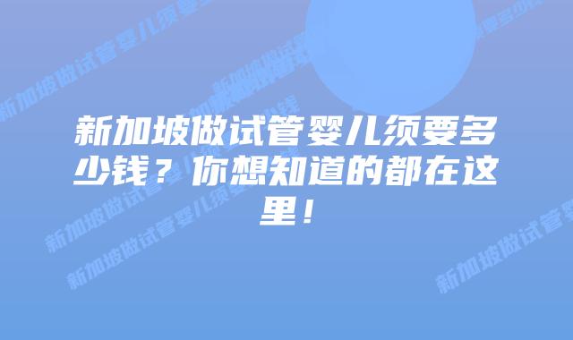 新加坡做试管婴儿须要多少钱？你想知道的都在这里！