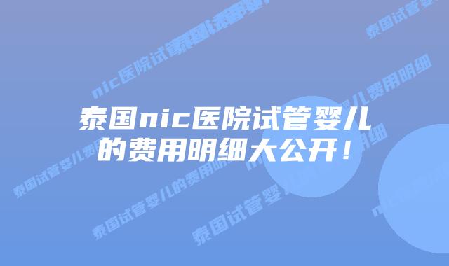 泰国nic医院试管婴儿的费用明细大公开！