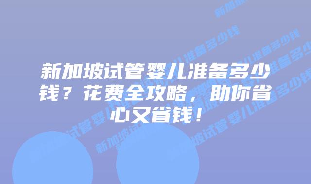 新加坡试管婴儿准备多少钱？花费全攻略，助你省心又省钱！