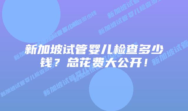 新加坡试管婴儿检查多少钱？总花费大公开！