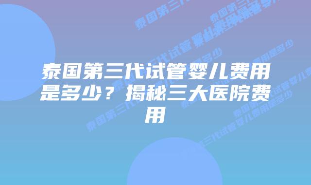 泰国第三代试管婴儿费用是多少？揭秘三大医院费用