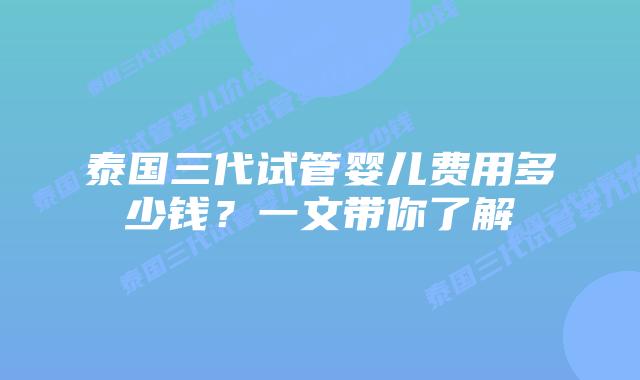 泰国三代试管婴儿费用多少钱？一文带你了解